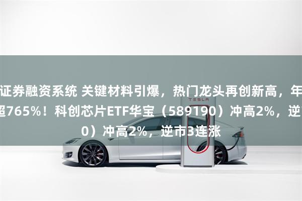 证券融资系统 关键材料引爆，热门龙头再创新高，年内暴涨超765%！科创芯片ETF华宝（589190）冲高2%，逆市3连涨
